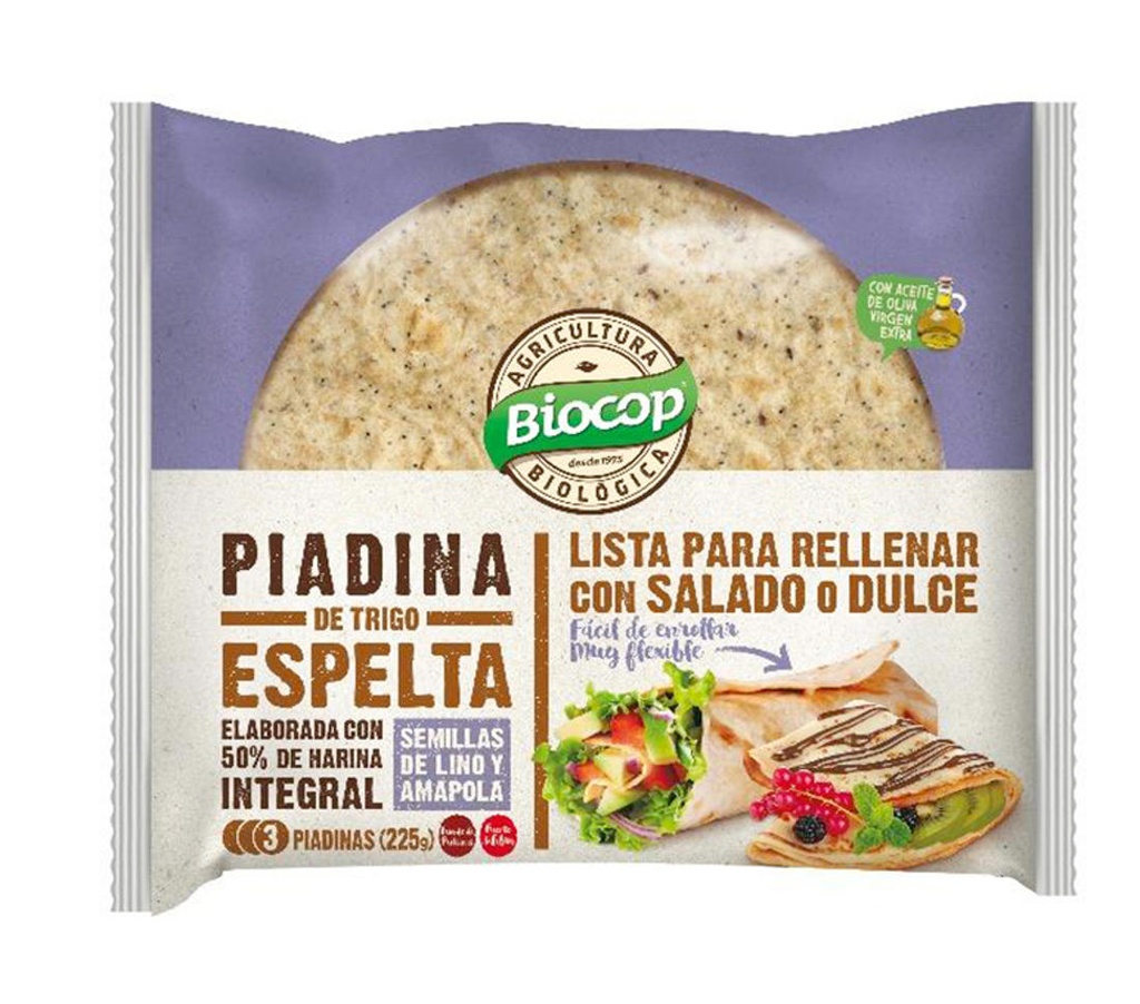 PIADINA BLAT ESPELTA 50% INTEGRAL LLAVORS 225g BIOCOP