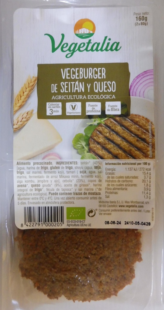 VEGEBURGUER SEITAN I FORMATGE 160gr VEGETALIA
