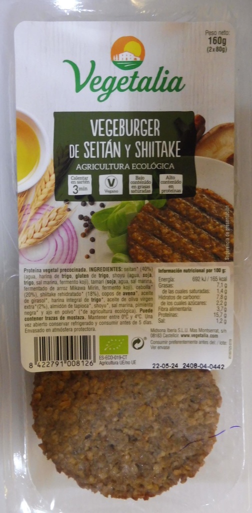 VEGEBURGUER SEITAN I SHIITAKE 160 GR VEGETALIA