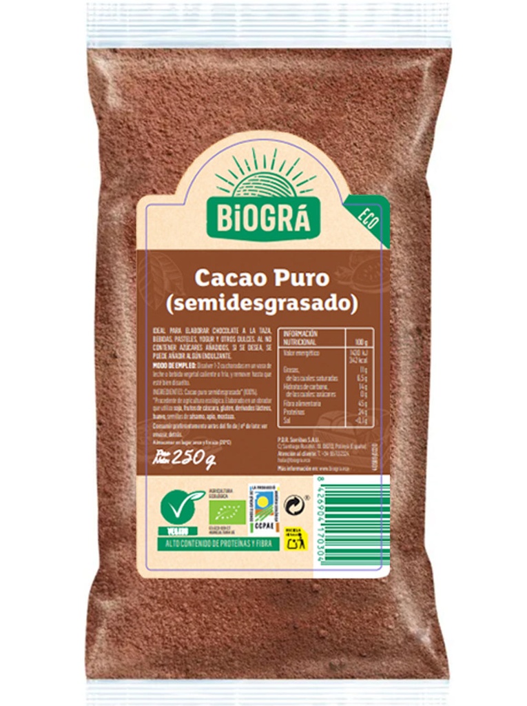 CACAU POLS PUR 250GR BIOGRÀ