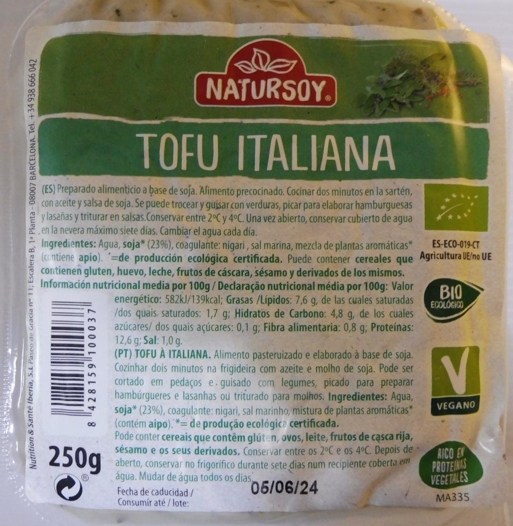 TOFU FRESC  ITALIA 250GR.  NATURSOY