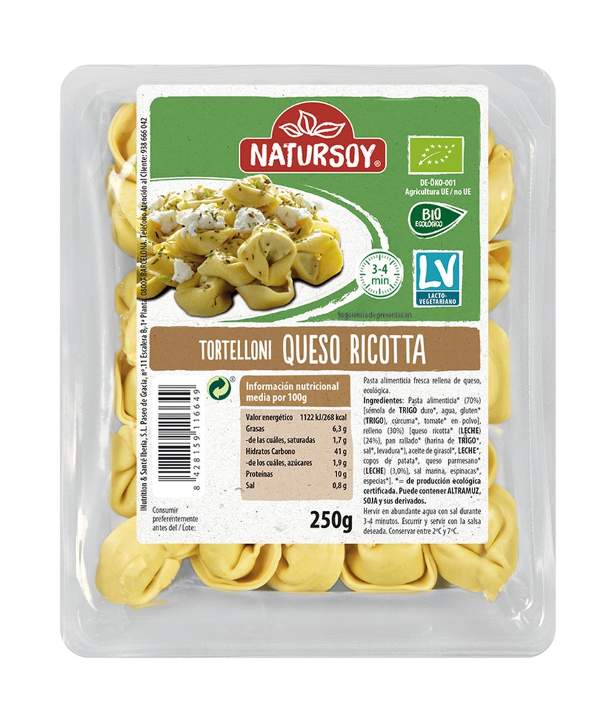 TORTELLONI FORMATGE RICOTTA NATURSOY