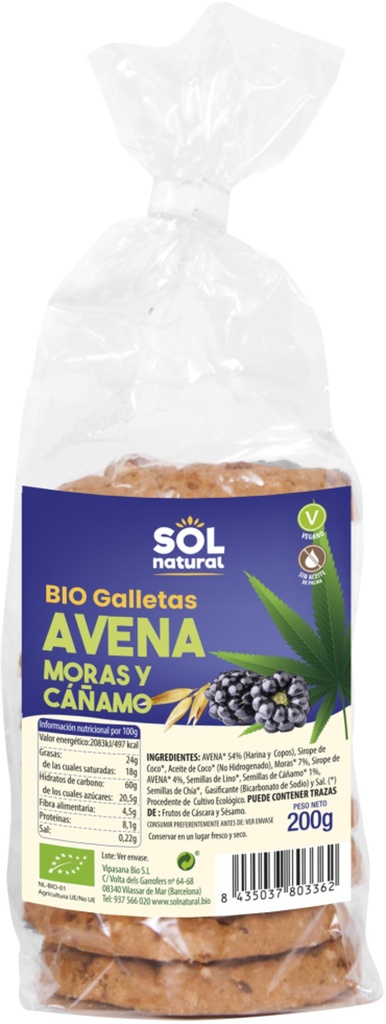GALETES CIVADA MORES I CÀNEM 200GR SOLNATURAL