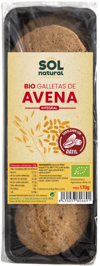 BIO GALETES CIVADA DATIL 170gr SOL NATURAL