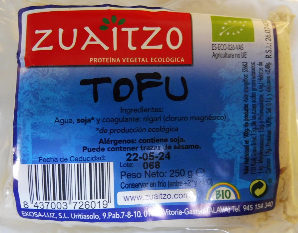 TOFU NATURAL  250GR  ZUAITZO