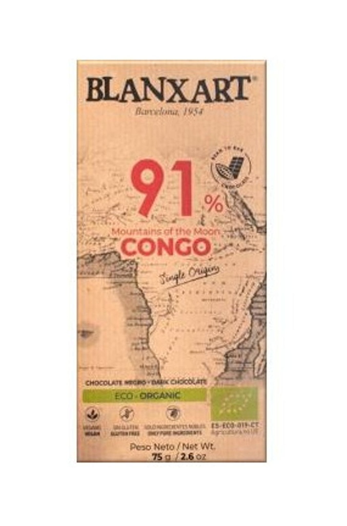 XOCOLATA NEGRA CONGO 91% 75g BLANXART