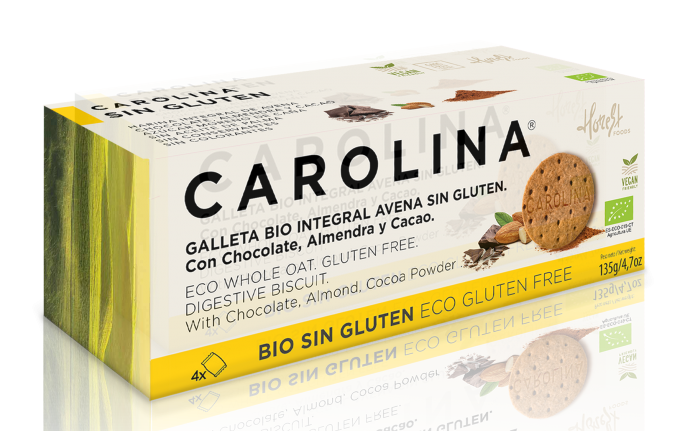 GALETA S/G INTEGRAL DIGESTIVE AMB XOCOLATA, AMETLLA I CACAU VEGANA CAROLINA