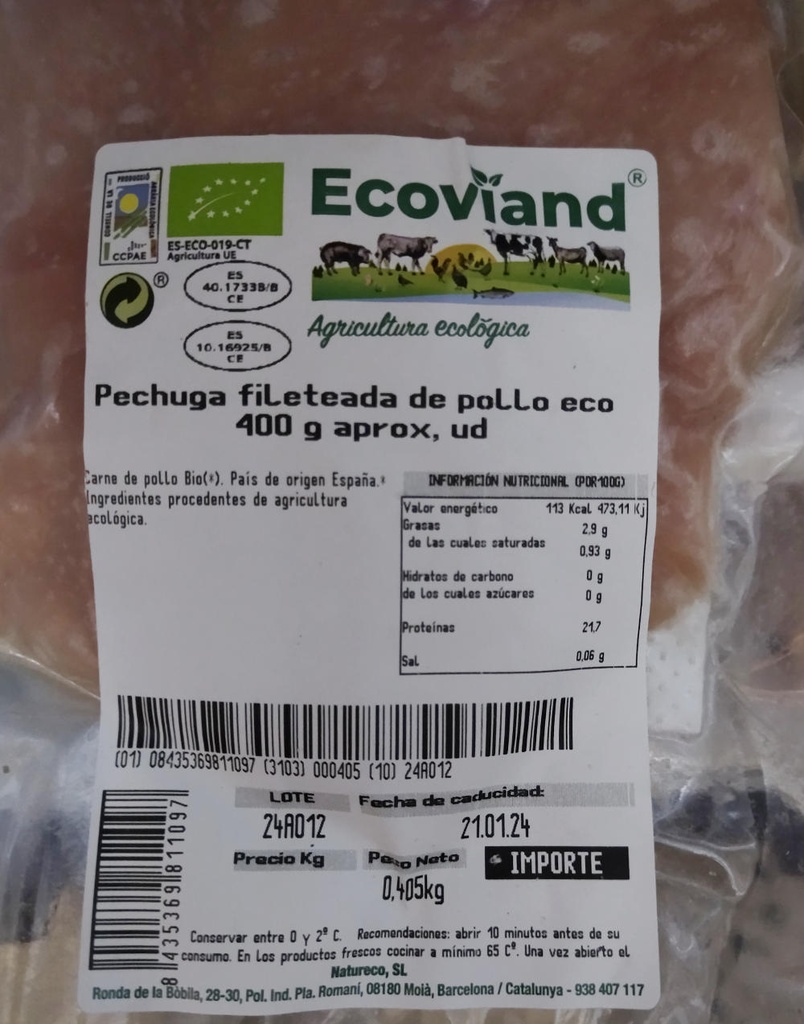 PIT POLLASTRE FILETEJAT UNITAT 400gr ECOVIAND