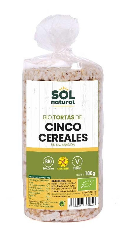 TORTITES CINC CEREALS BIO S/G 100gr SOL NATURAL