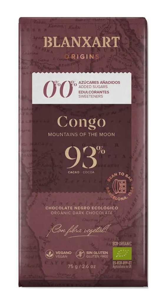 XOCOLATA NEGRA CONGO 93% S/SUCRE 75g BLANXART