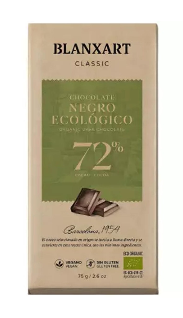 XOCOLATA NEGRA CLÀSSIC 72% 75g BLANXART