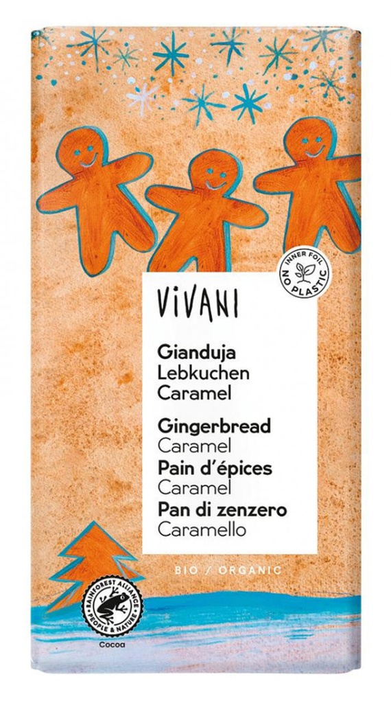 XOCOLATA AMB GIANDUJA, GINGEBRE I CARAMEL 100gr VIVANI