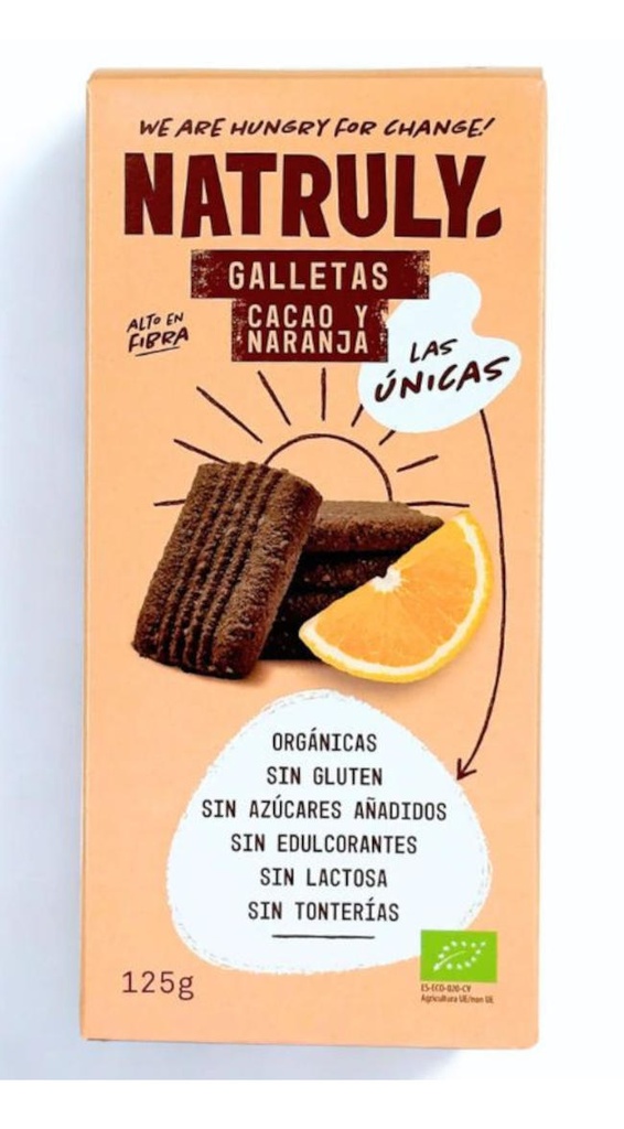 GALETES COOKIES CACAU Y TARONJA 125g NATRULY